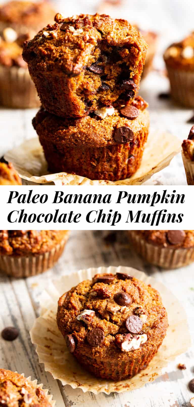 Paleo Banana Pumpkin Muffins with Chocolate Chips