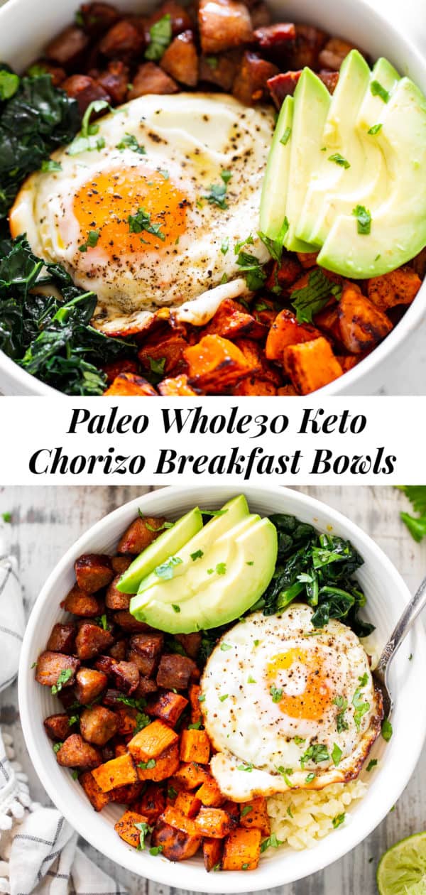 Chorizo and Sweet Potato Breakfast Bowls {Paleo, Whole30}