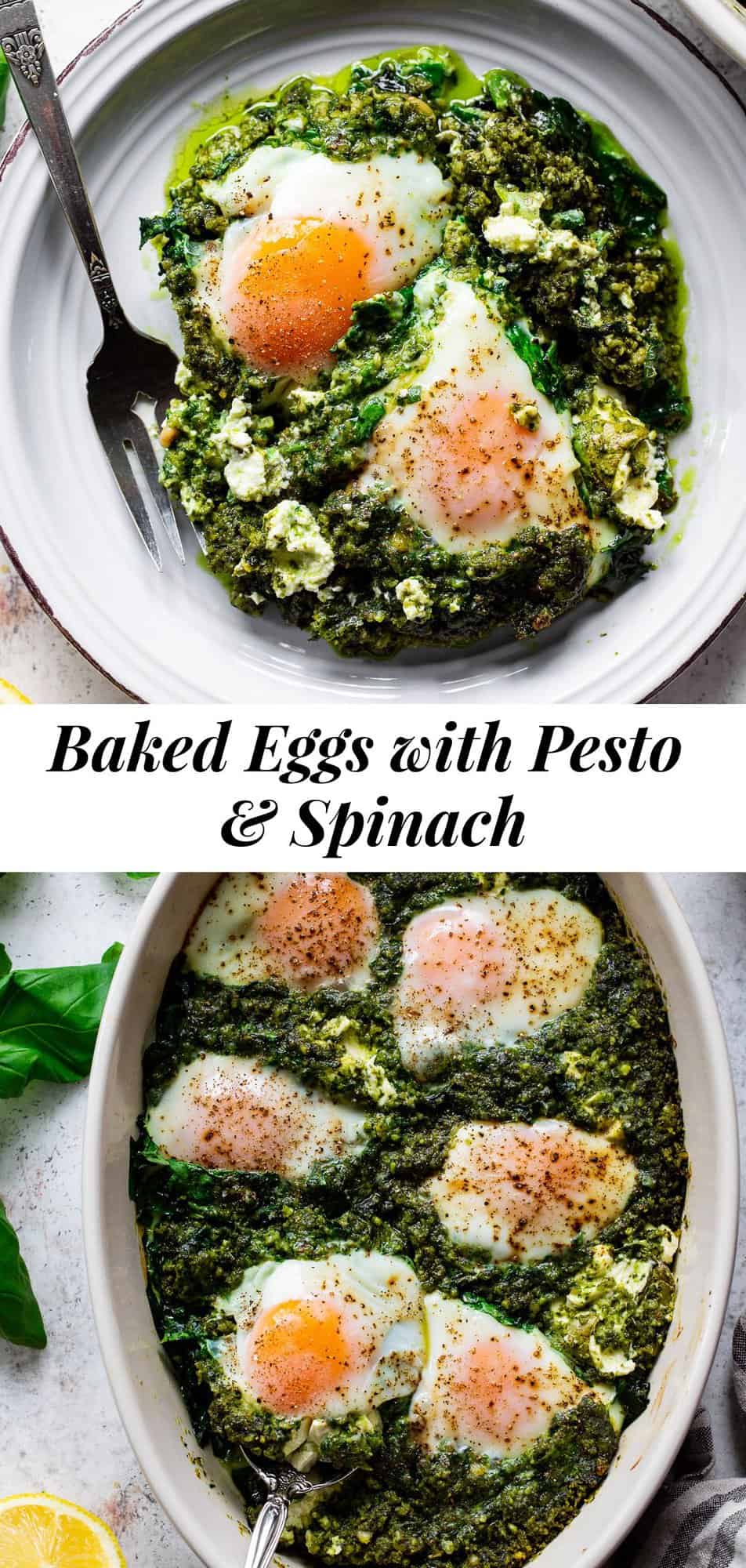 Pesto and Spinach Baked Eggs {Paleo, Whole30, Keto}